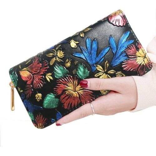 Women Wallet 2021 Flower Women Purses Leather Gothic Embossing Floral Rose Butterfly Fashion Bag Monedero Mujer Portfel Damski