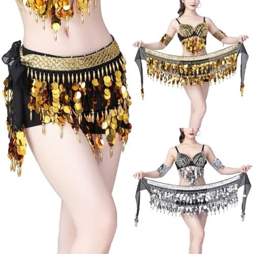 Women Belly Dance Hip Scarf Accessories Latin Belt Skirt With Gold bellydance Tone Coins Waist Chain Wrap Adult Dance Wear