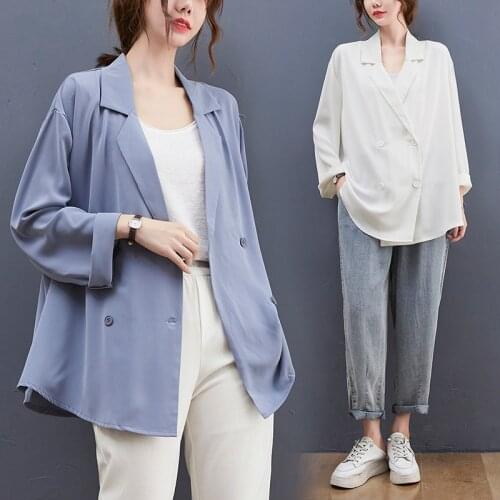 Plus Size Blazer Women New Summer Vintage Loose Oversize Suit Cotton Sunscreen Jacket Tops Thin Casual Short Cardigan Female