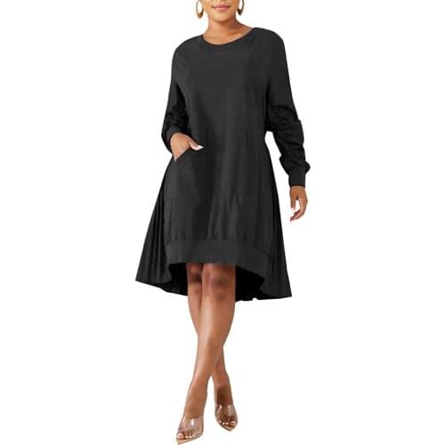 2021 Summer Women Irregular Dress O-Neck Long Sleeve Solid Mini Dress Stitching Loose Swing Casual Pleated Spring Vestidos D30