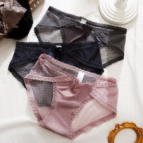 Ladies Underwear Sexy Lace Panties Hollow Out Transparent Soft Net Yarn Female Briefs Pure Cotton Crotch Women Underwear