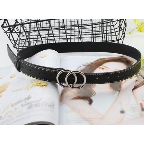 2019 Double Ring Round circle Buckle gold Ladies PU Leather Belt thin Fashion Wild Personality Knotted Decorative Women Belts