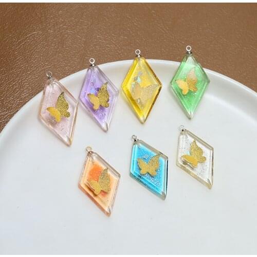Newest 20pcs 32*18mm Glitter Butterfly Decorated Geometry Bicone Resin Necklace Pendants Ornament Accessories Fashion Charms