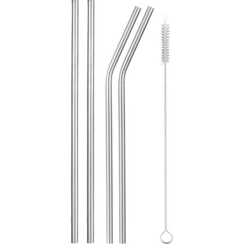 4pcs Reusable Drinking Straw Set Straight Bent 304 Stainless Steel High Quality Metal Straw With Cleaner Brush Bar Accessories