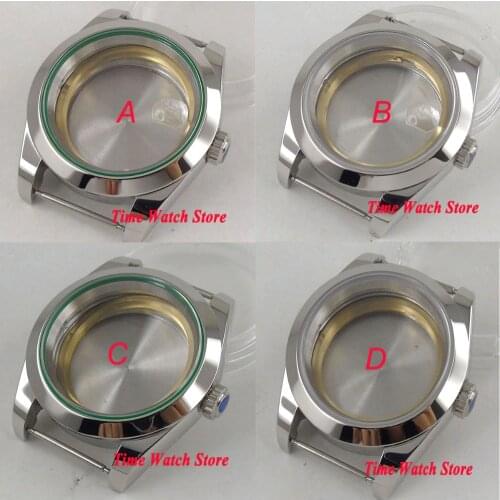 40mm polished 316L stainless steel watch case fit ETA 2836 Miyota 8215 821A movement sapphire glass date magnifier C27