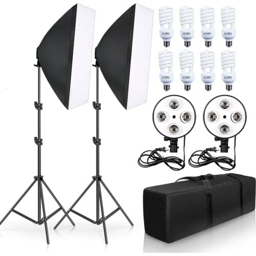 50cm*70cm Softbox Photography Lighting Kit Continuous Lighting Kit with 2M Light Stand, Studio Lighting Kit with 8pcs 45w Bulbs