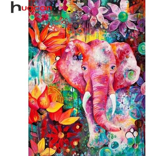 Huacan Diamond Art Painting Elephant Color Mosaic Animal Flower Embroidery Cross Stitch Home Decor