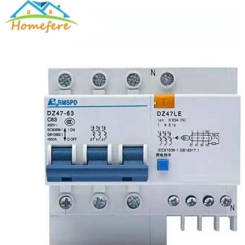 DZ47LE-63 1P+N 2P 3P 3P+N 4P 220/380V Residual Current Circuit Breaker 16A 32A 63A Overload Protection Earth Leakage Protection