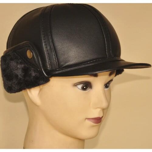Adult Hat Sheep Skin Leather Baseball Cap Mens Winter Warm Earmuffs Hat Male Leisure Earprotection Warm Fur Inside B-7244