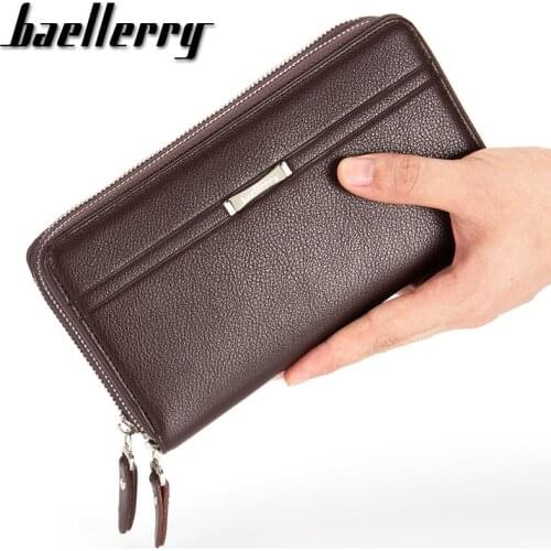 Large Capacity Long Business Mens Leather Wallets With Coin Pocket Double Zipper Purse For Man Card Holder Male Clutch Bag