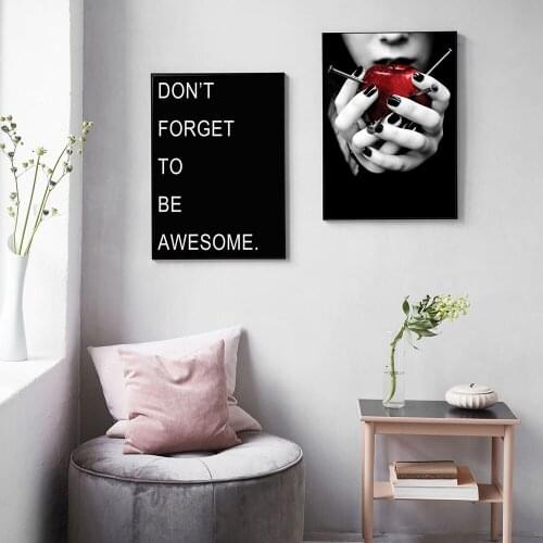 Black Backgrond Fashion Woman with Apple Poster and Print Awesome Decor No Framed Picture for Living Room Home painting pictures