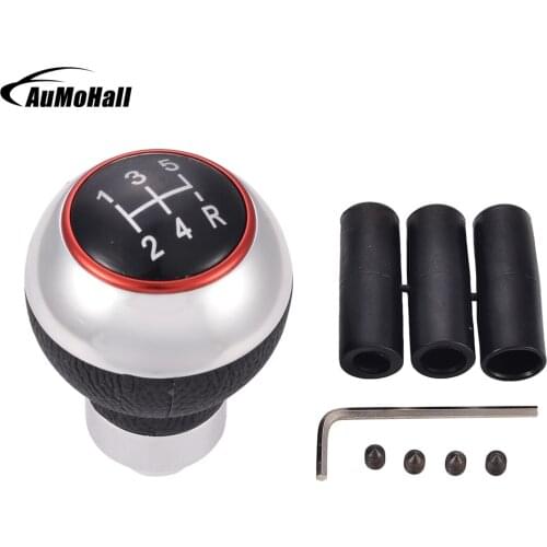 Black And Silver Aluminum Manual Car Gear Shifter Knob Shift Lever Knob Cover Leather Red Ring Shifter Knobs