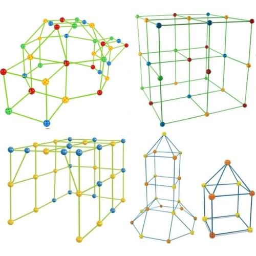 Kids Construction Fort Building Tunnels Tents Kit DIY 3D Play House Outdoor Sports Games Toys For Children Gift Building Block