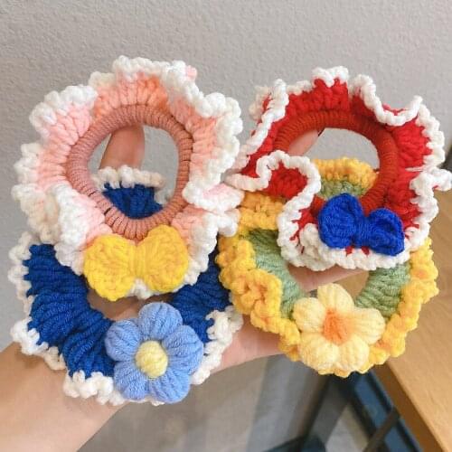 Flowers Elastic Hair Band Handmade Woven Girls Korean Style Lovely Sweet All-Match High Quality Knitting Wool Hair Accessories