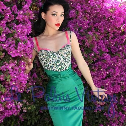 FREE SHIPPING Le palais vintage elegant vintage classic pleated bow all-match high waist hip slim pencil skirt