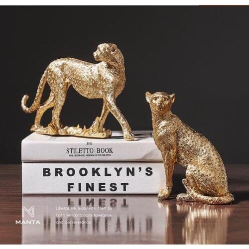 European Simulation Animal Leopard Resin Ornaments Home Livingroom Desktop Figurines Decoration Coffee Table Sculpture Crafts