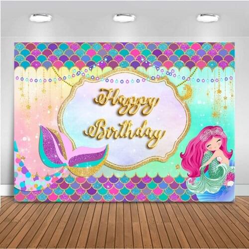 Mermaid Backdrop Birthday Party for Girl Banner Photo Studio Photography Backdrops Birthday Party Decorations Dessert Table