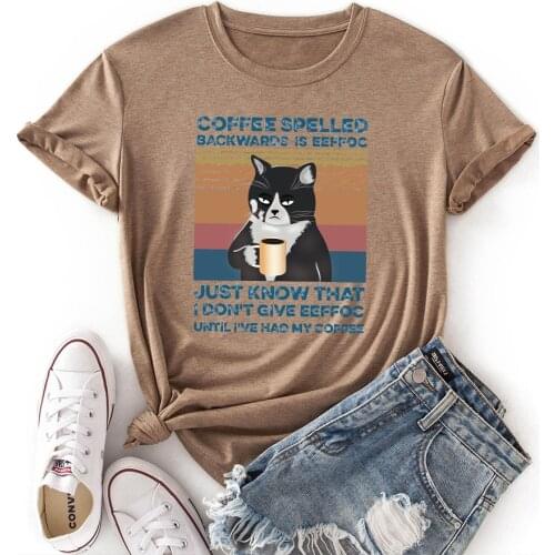 Women Crew Neck Short Sleeve Casual Summer T-shirts Graphic Tee Tops Female Clothes Funny Black Cat Shirts for Woman