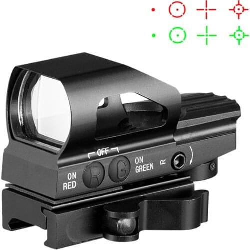 4 Reticles Adjustable Reflex Red/Green Dot Open Sight Hunting Optics 1x33mm Holographic Rifle Scope with Quick QD Weaver 20mm