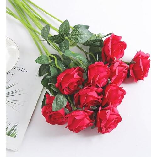 1Pcs Fake Rose Valentines Day Wedding Home Table Decor Artificial Flower Bouquet Beautiful Red/White Silk Roses