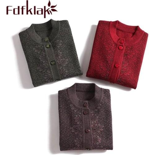 Fdfklak XL 2XL 3XL 4XL Plus Size Cardigan Women Sweater Thick Warm New Winter Clothes Loose Embroidery Mom Knitted Sweater