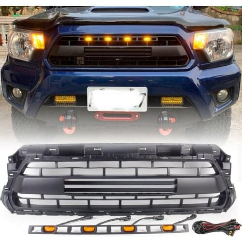 Smoked Amber Yellow Front Grille Lights With ABS Grille Replacement For Toyota Tacoma 2012-2015