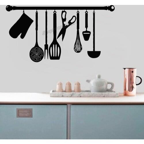Kitchen Art Wall Stickers Knife Fork Spoon Sticker Kitchen kitchenware Wall Decal Kitchen Wall Decor Design Vinyl Decals B001