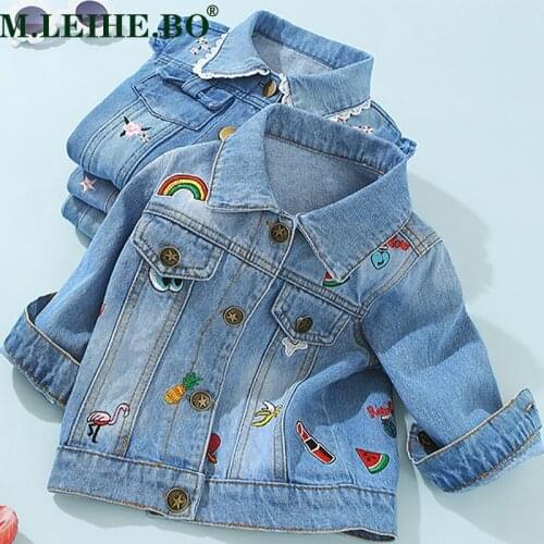 Kids Denim Jackets Baby Girls Baby Flower Embroidery Coats Spring Autumn Fashion Child Kids Outwear Ripped Jeans Jackets Jean