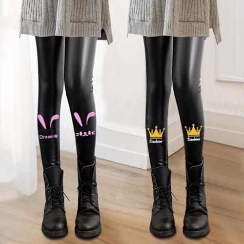 2020 Winter Girls Leather Pants Thick PU Leather Children Leggings Kids Pencil Pants Infant Warm Trousers Slim Pant Casual
