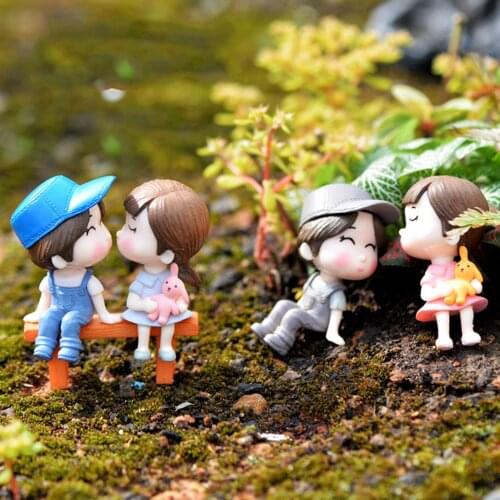 1 Set Cute Lovers Chair Miniature Landscape DIY Ornament Garden Dollhouse Decor Stool Couple Decoration Ornaments Gifts