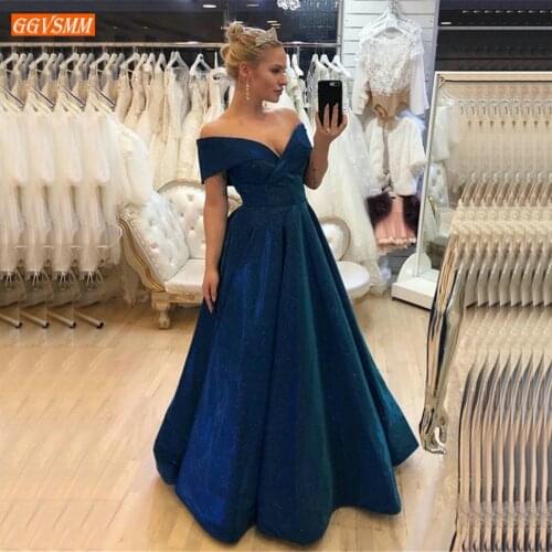 Fashion Boho Dark Royal Blue Evening Dresses Long Off Shouder A Line Womens Evening Gowns 2020 Custom Made Pageant Formal Dress
