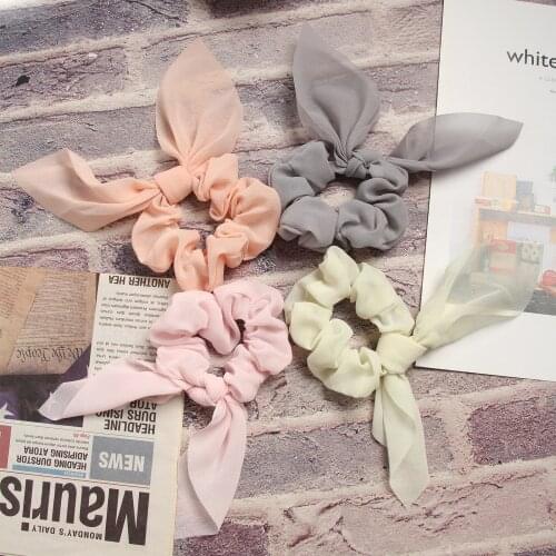 Fashion Women Girls Bowknot Elastic Hair Band Chiffon Headband Solid Color Hair Ties Ponytail Holder Rabbit Ears Hair Accessorie