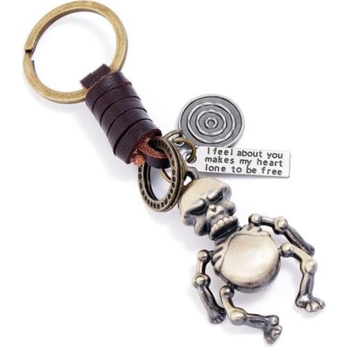 Fashion Punk Skull Charm Keychain Gothic Metal Skeleton Pendant Retro Leather Car Key Chain Bag Pant Rings Rock Men Accessories