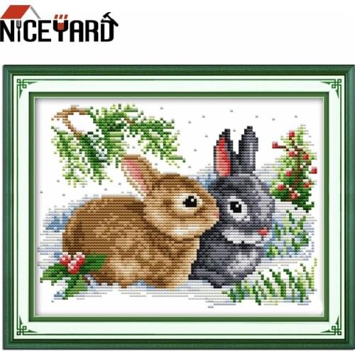 NICEYARD HANDWORK Rabbit Pattern DIY Embroidery kits Animal Cross Stitch 11CT Print Cloth Needlework Sets