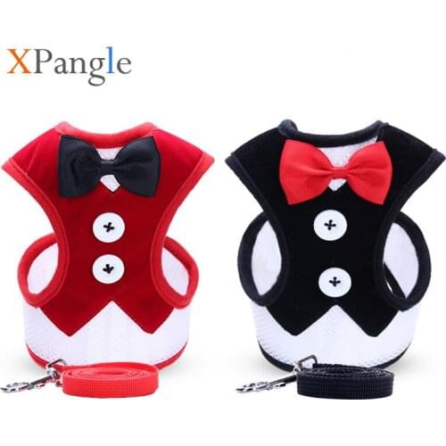 XPangle Nylon Dog Harness Vest Adjustable Bow Tie Pet Harness Leash Set Formal Dress for Small Large Dogs Puppy Harness Chest