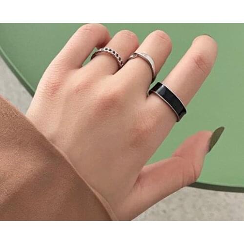 Korean style new ring set Retro Black index ring hollowed out ring Women metal vintage geometry jewelry
