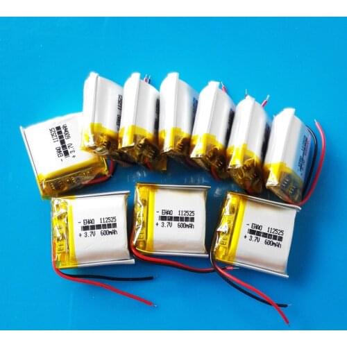 Wholesale 10 pcs 3.7V 600mAh 112525 Lipo polymer lithium Rechargeable battery for MP3 GPS DVD recorder camera translator