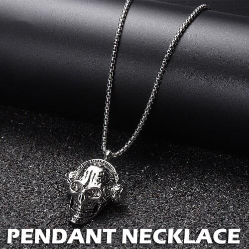 Punk Men Skull Pendant Necklace Vintage Gothic Headphone Long Chain Trendy Skull Musical Jewelry Men Women Necklace Gift