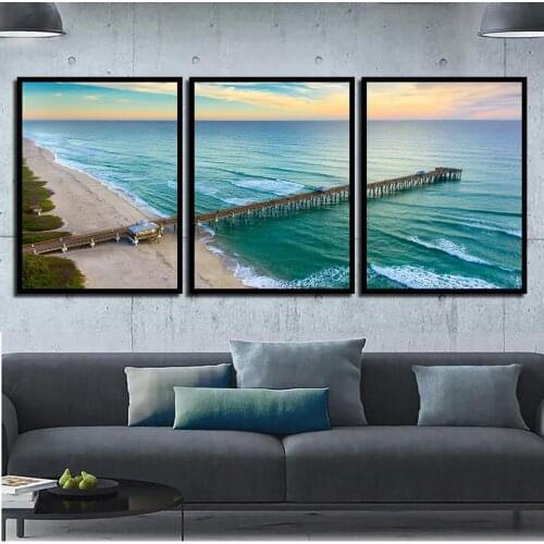 Landscape Blue Sea Wall Art Canvas Print Painting Home Wall Decor Living Room Decoration Pier Modern Canvas Poster B5122