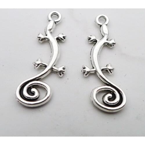 15 PCS/Lot 11mm*29mm Animal Pendant Antique Silver Color Gecko Charms For Jewelry Making DIY Handmade Craft