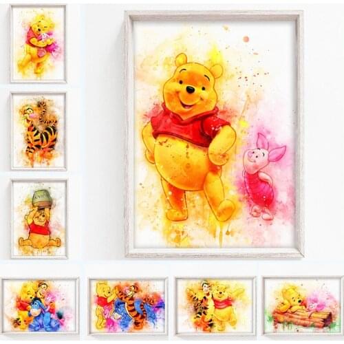 Catoon Winnie The Pooh Watercolor Poster Disney Canvas Art Paintings Print Nursery Wall Art Picture for Living Room Home Decor