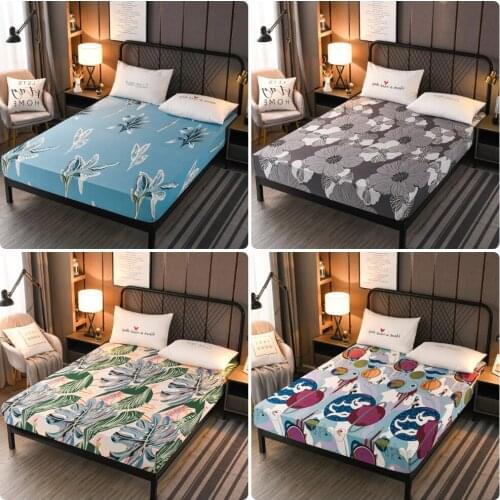 Floral Printed Fitted Sheet Bed Elastic Mattress Cover Bed Sheet Mattress Protector Single Twin King Queen Size (No Pillowcase)
