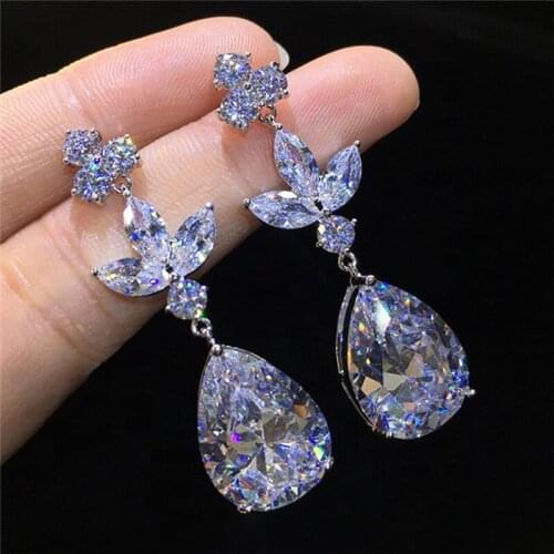 Luxury Exquisite Ladys Water Drop Big Zircon Earrings Earrings European and American Wild Ball Earrings Jewelry