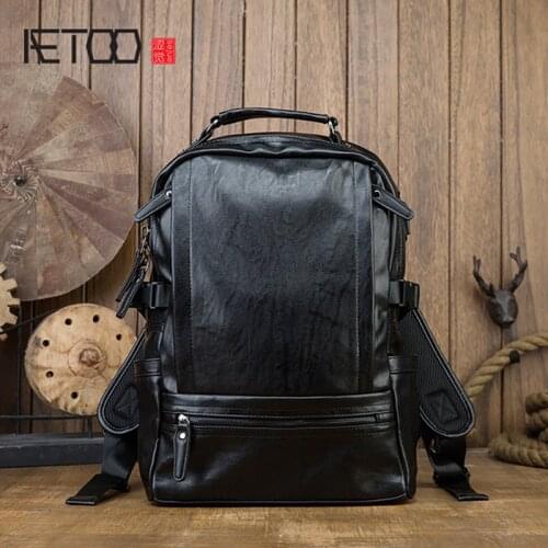 AETOO Handmade cowhide backpack, mens personality trend backpack, mens leather backpack