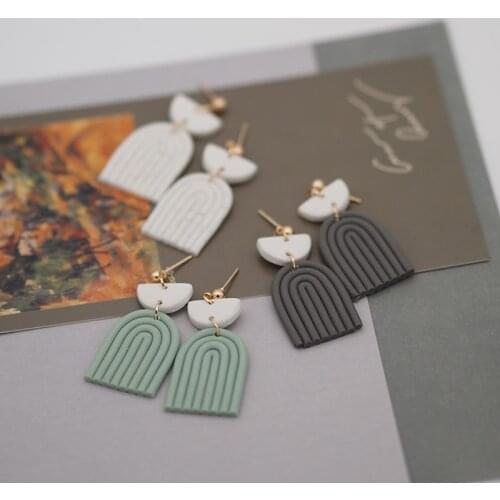 2021 Fashion Handmade Polymer Clay Earrings Geometric Drop Dangle Pendant Elegant Trendy Multi Color Statement Earrings