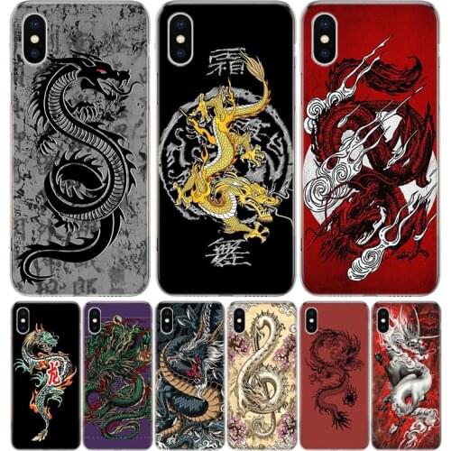 Asian Dragons Animal Tattoo Silicon Phone Case For Apple IPhone 11 12 Pro X XR XS Max 7 8 6 6S Plus 7G 6G 5S SE + Pattern Cover