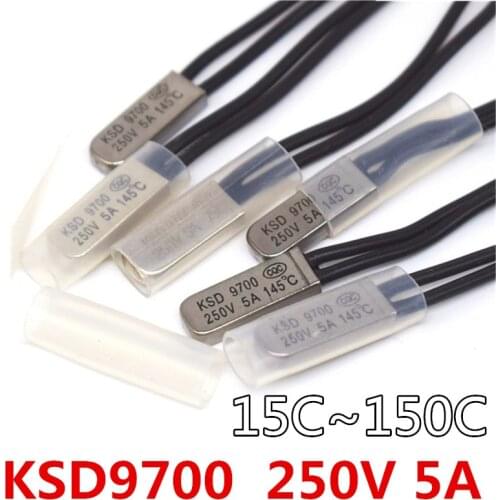 5pcs KSD9700 250V 5A 40~135 Degree Temperature Switch Bimetal Disc Normal Close Closed Thermostat Thermal