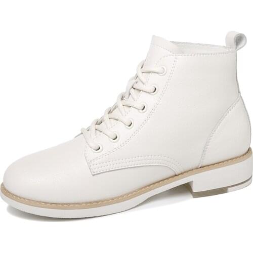 Round Toe Square Heel High-Top Shoes Lace-Up Solid Color Casual Shoes Water Platform WomenS Shoes