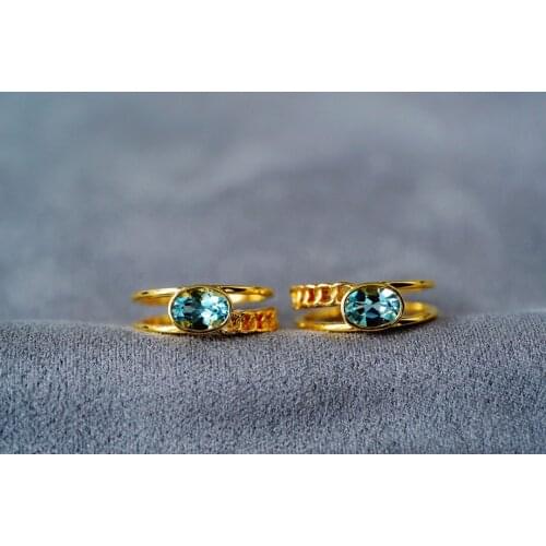 Jewellery Solid 18K Yellow Gold Nature 0.85ct Blue Aquamarine Gemstones Rings for Women Fine Jewelry Presents