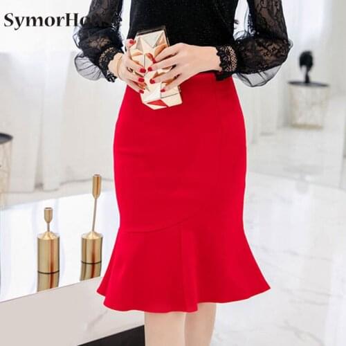 New Fashion Women Black Skirt Plus Size Slim Sexy Mermaid Skirt Casual Elegant Elastic Waist Red OL Skirts Plus Size S-5XL